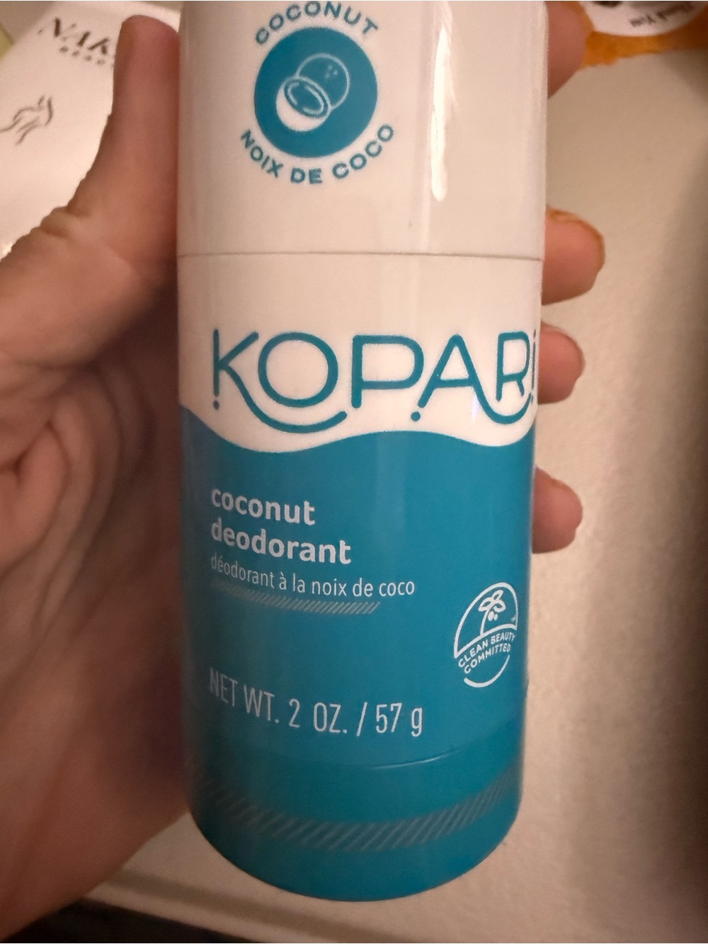 Kopari Coconut Deodorant Stick — Blue and White Packaging